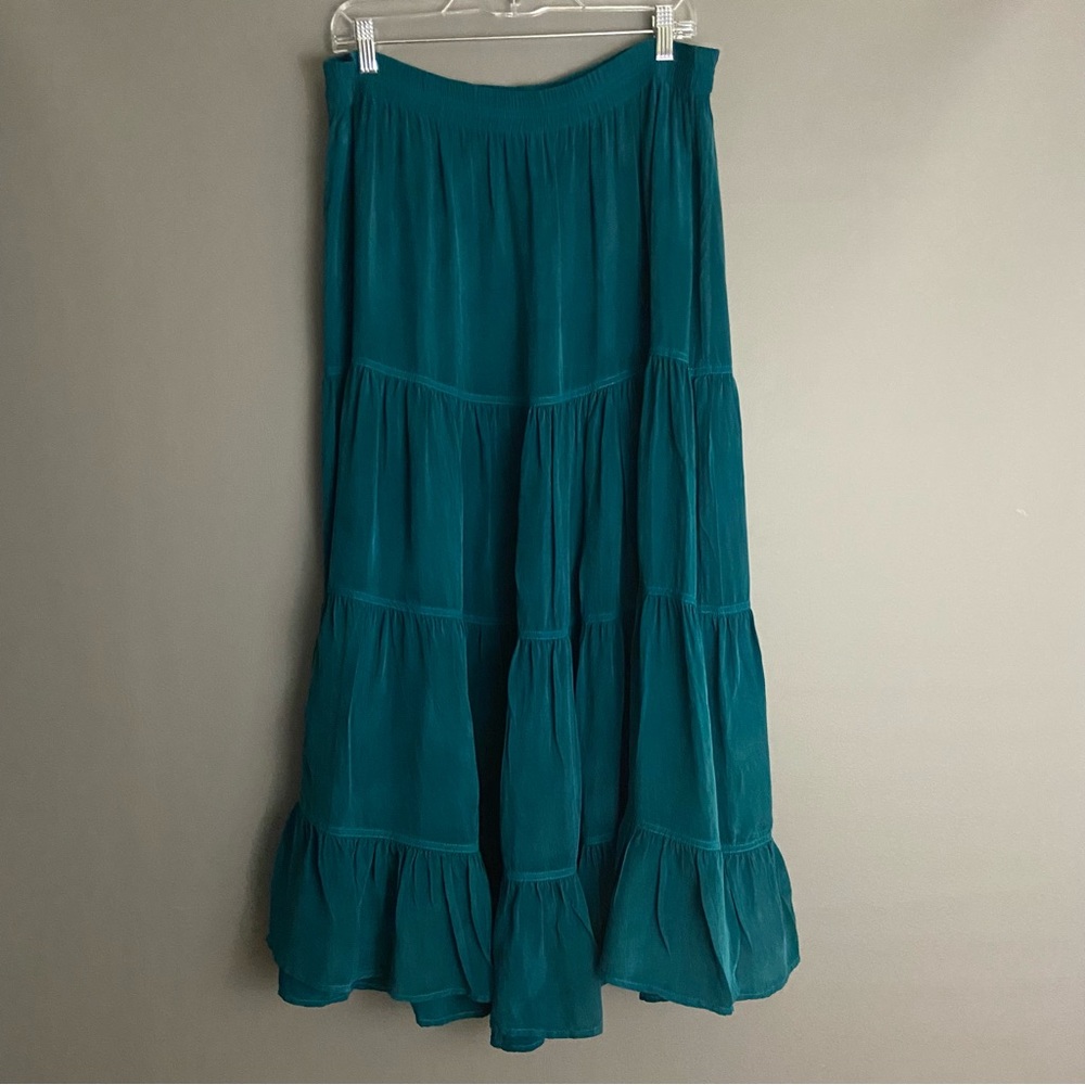 Vintage Tianello Teal Tiered Prairie Skirt 100% Rayon - Size M